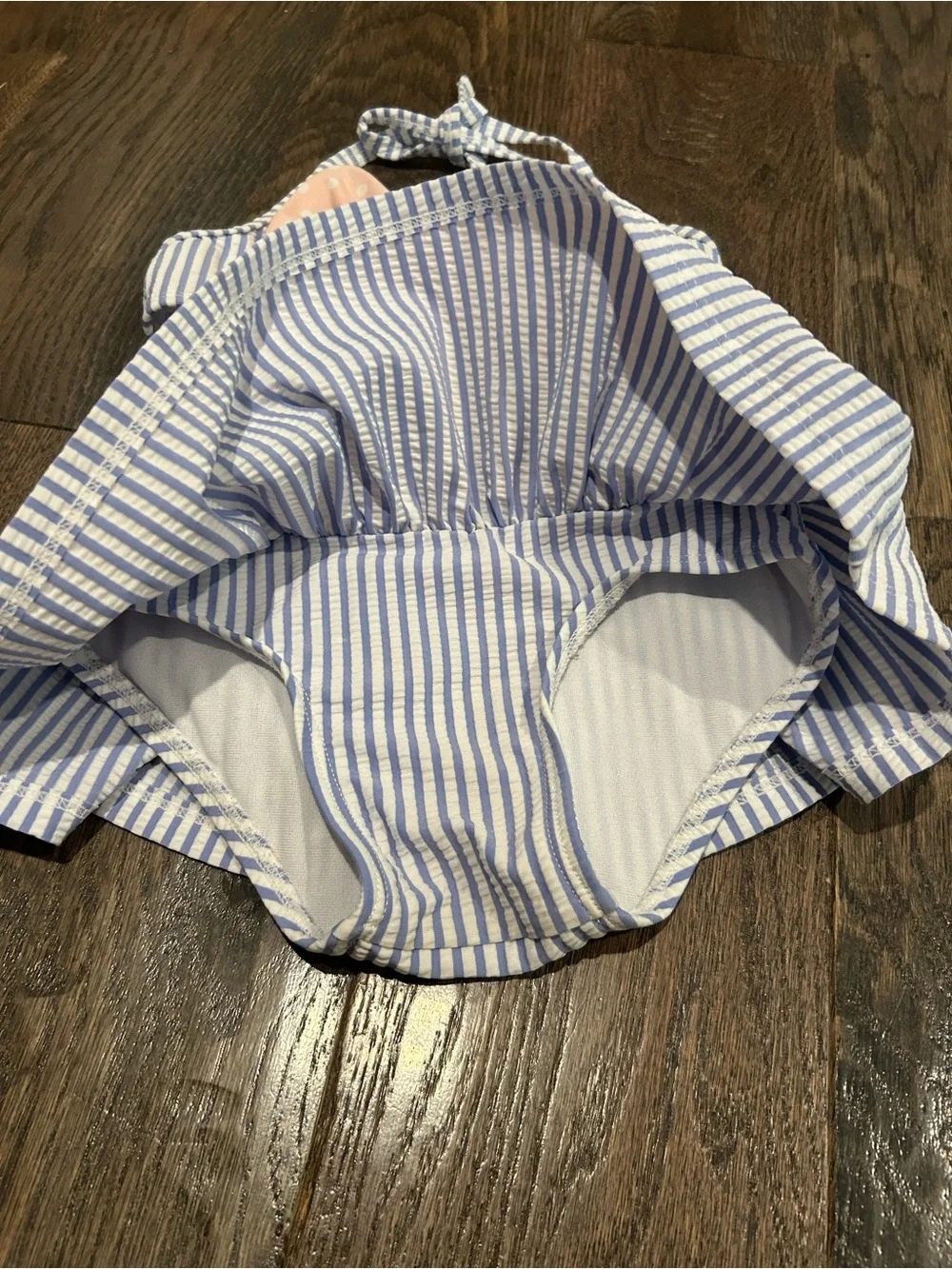 Ruffle Butts Blue & Pink Striped Two-Piece Swim Set with Bow Size 2T